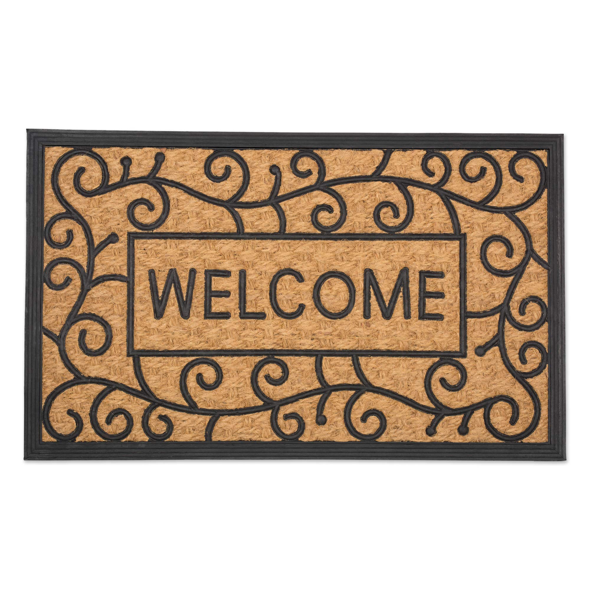 J & M Home Fashions Light Swirls Welcome Natural Coir and Rubber Doormat, 18-Inch by 30-Inch