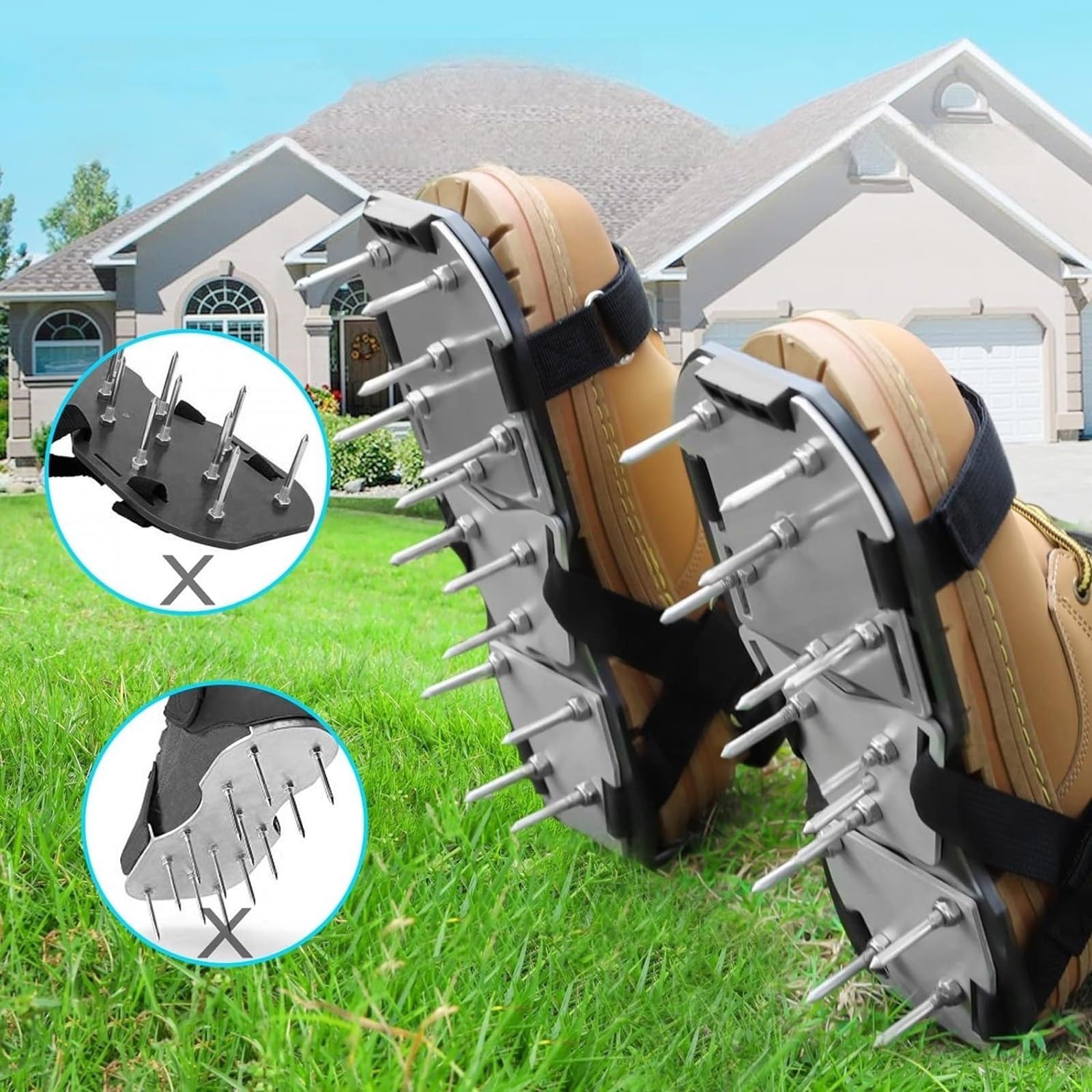 Aérateur de pelouse ergonomique et pelle pour l'aération du sol, la maison, le jardin ou la ferme, chaussures en métal