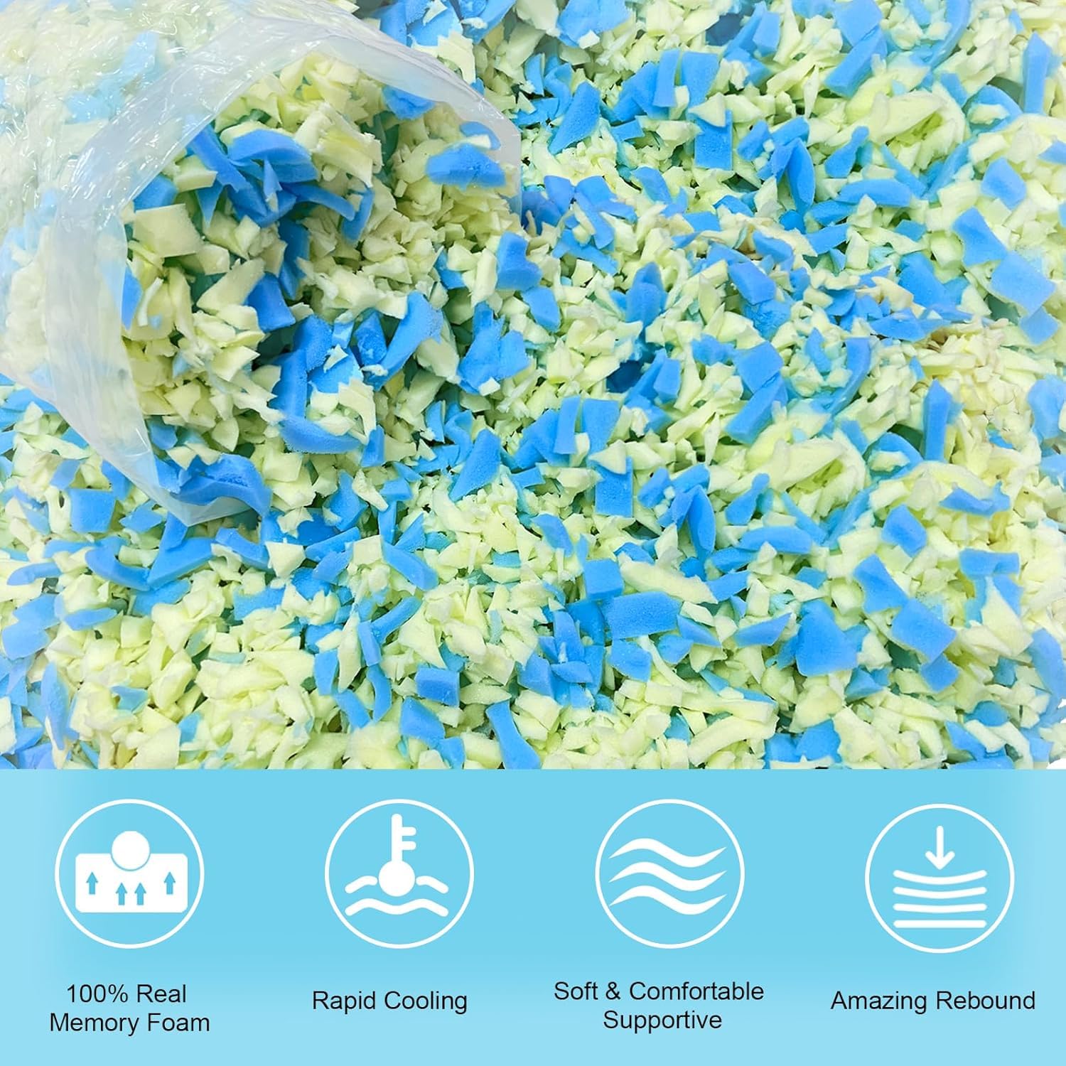 Bean Bag Filler – Shredded Memory Foam Refill with Cooling Gel, Soft & High Resilience Foam Filling for Bean Bag Chair, Couch Cushion, Pillow, Dog Bed & DIY Crafts 2