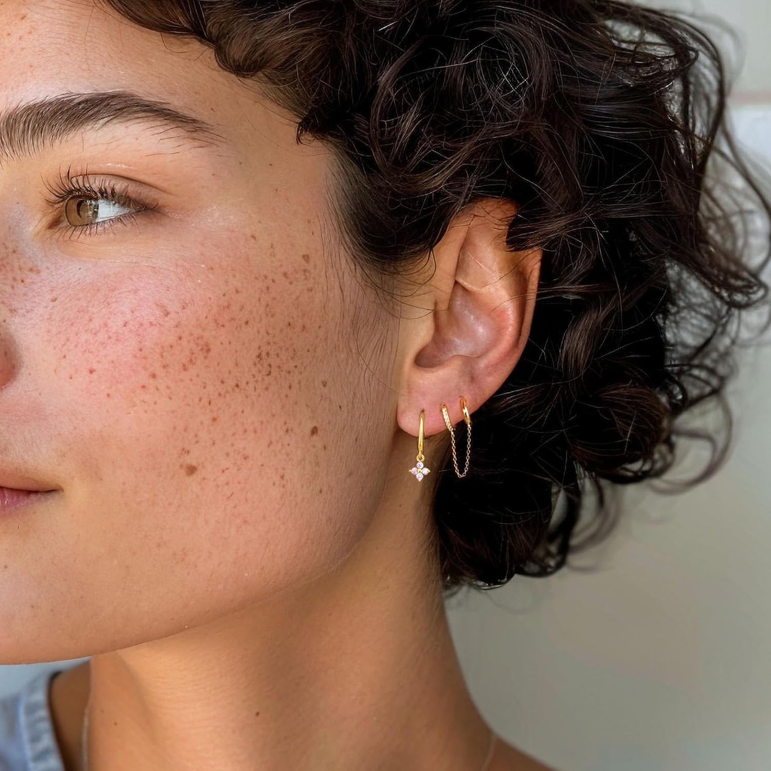 Small Gold Earrings Set 14K Gold Plated Dainty Stud Huggie Hoop Earrings for Multiple Piercing Hypoallergenic Small Hoop Dangle Earrings Sets for Women - Image 9