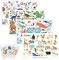 Maliton Disposable Stick-On Placemats for Babies & Toddlers - 32 Individually Wrapped Waterproof Mats, Fun Animal Alphabet Designs, 12x18 Inch