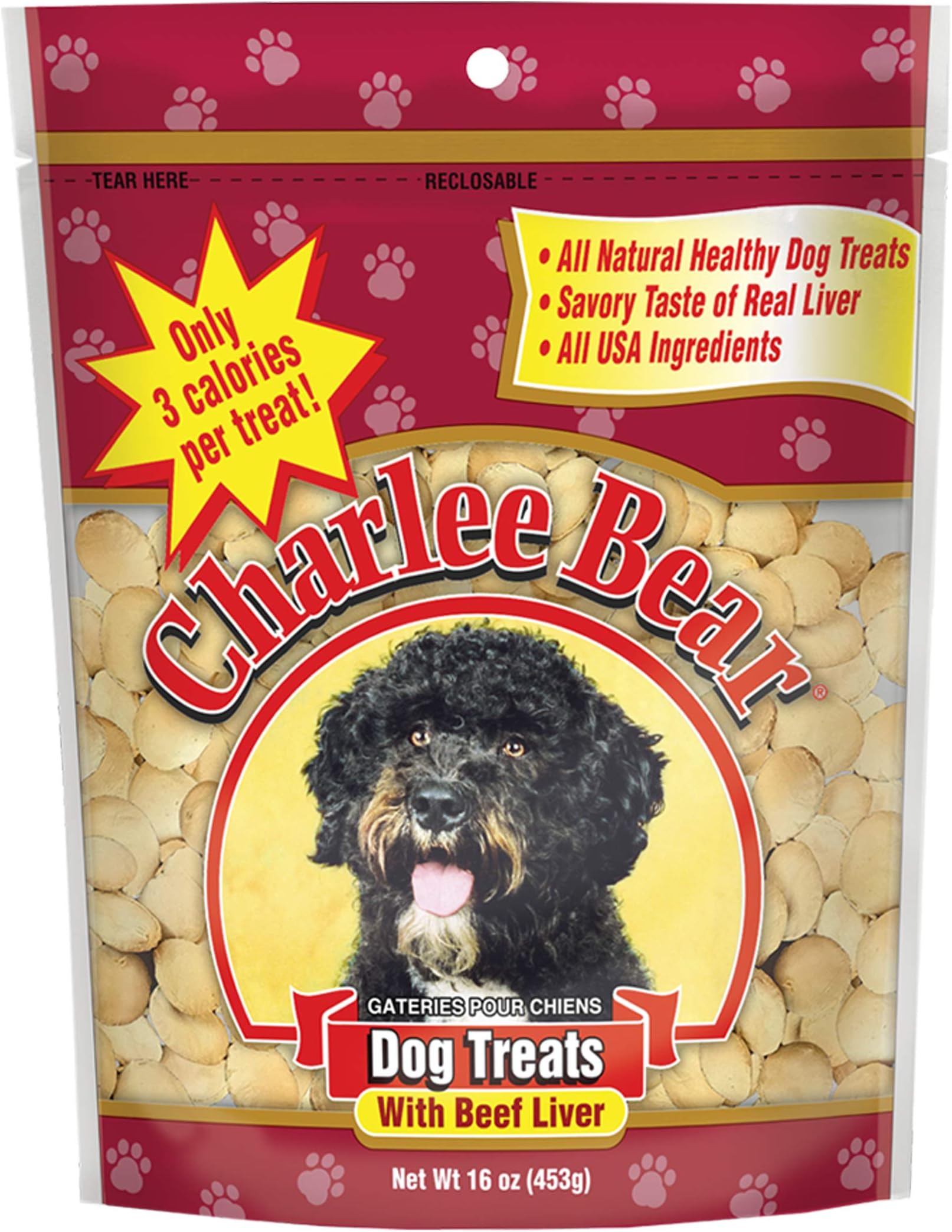 Charlee Bear Original Crunch Beef Liver Dog Treat, 16 oz bag Made in USA, Natural