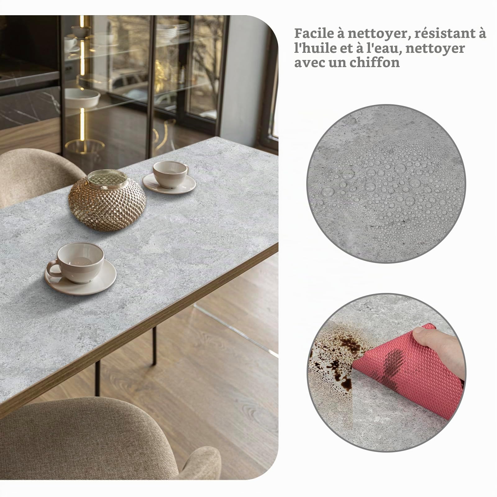Abyssaly Papier Adhesif pour Meuble Cuisine, Papier Peint Vinyle Adhesif Gris Clair, Imperméable Film Autocollant Meuble pour Murs Armoire Comptoirs Porte 60cm X 600cm