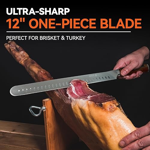 Miniatura 5 de TUO Cuchillo de trinchar, cuchillo de pechuga de 12 pulgadas para cortar carne, rebanar a través del asado y el tocino, acero alemán afilado, mango