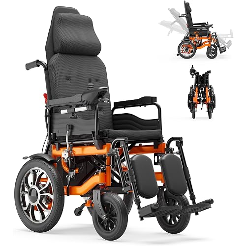 Reclining Electric Wheelchair for Adults & Seniors, 16" All-Terrain Aluminum Tires, 160° Adjustable Backrest with Headrest, 5-Speed, USB Light for Elderly & Disabled Home Care, Outdoor Travel