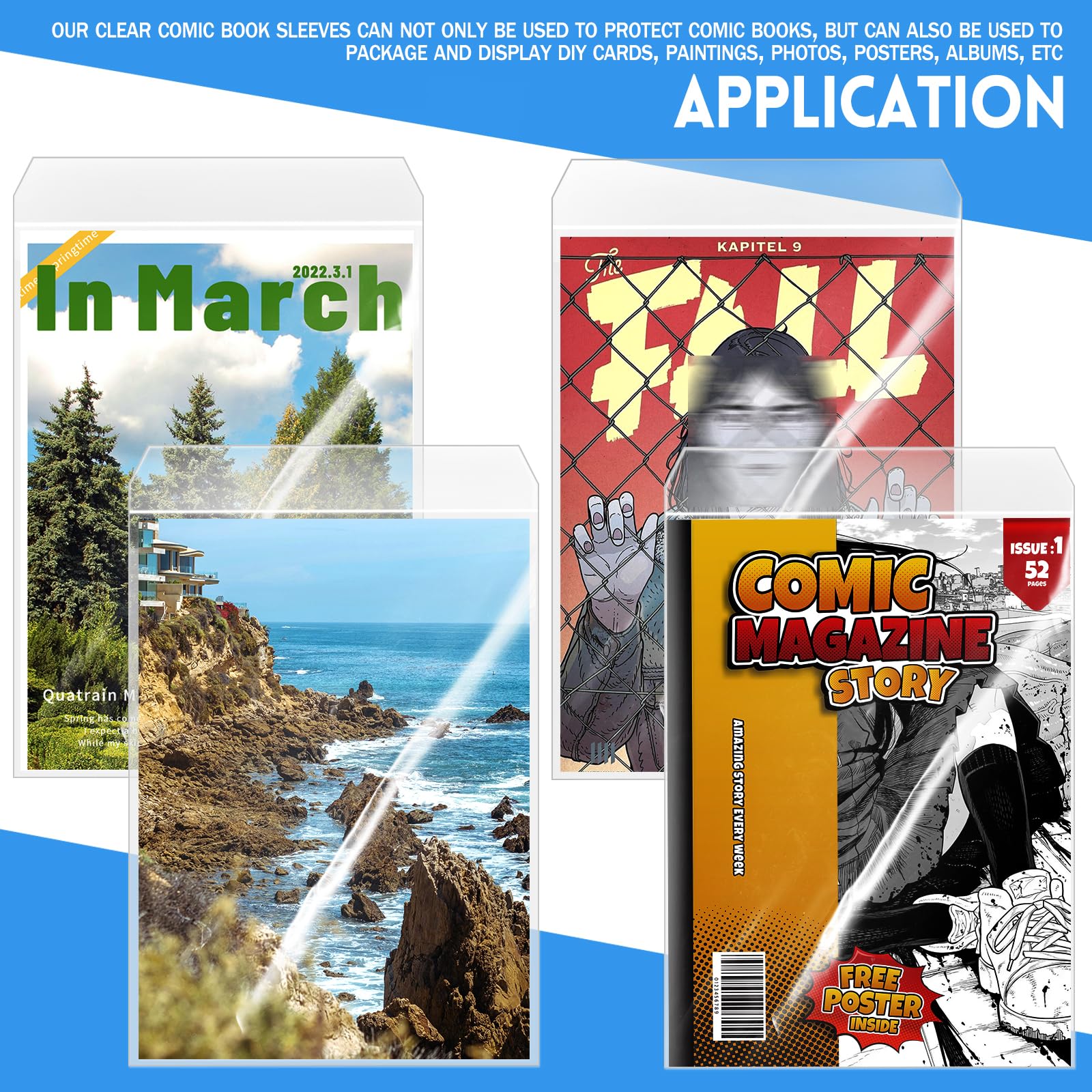 25 Sets Current Size Comic Book Bags and Boards, Reusable Transparent Comic Book Sleeves with Double-Sided White Cardboard Regular Comics Magazine Storage for Collector Small Business