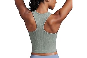 Women's Seamless Ribbed Longline High Neck Sports Bra with Built-in Bra