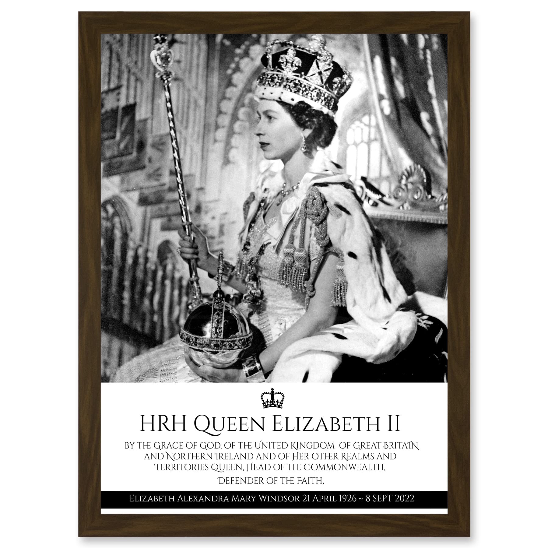 Artery8 HRH Queen Elizabeth II Coronation Portrait Commemorative Artwork Framed A3 Wall Art Print