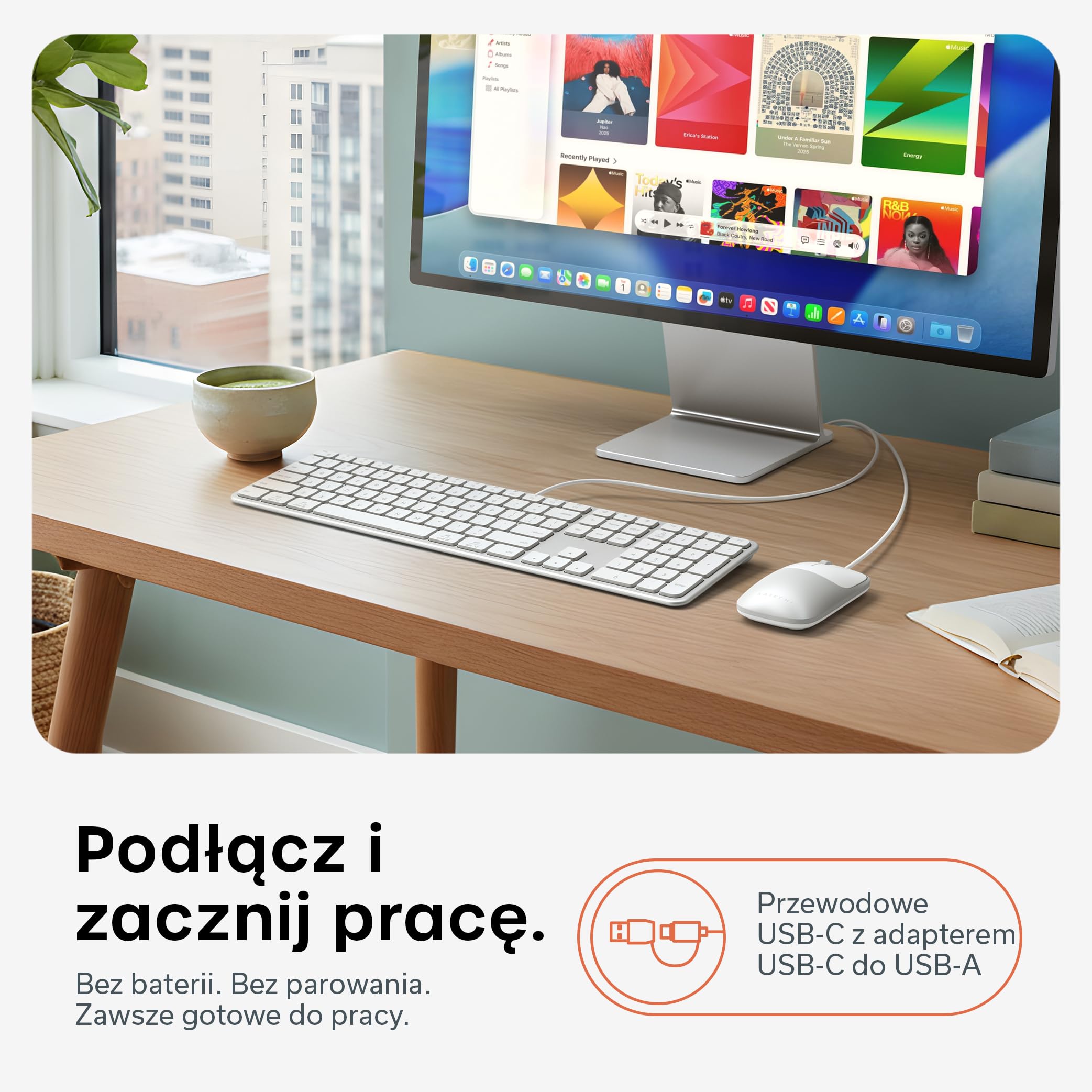 SATECHI klawiatura i mysz CLX3, amerykański układ QWERTY, srebrne | Plug and Play przez USB-C, zgodność z macOS i Windows oraz urządzeniami z Androidem