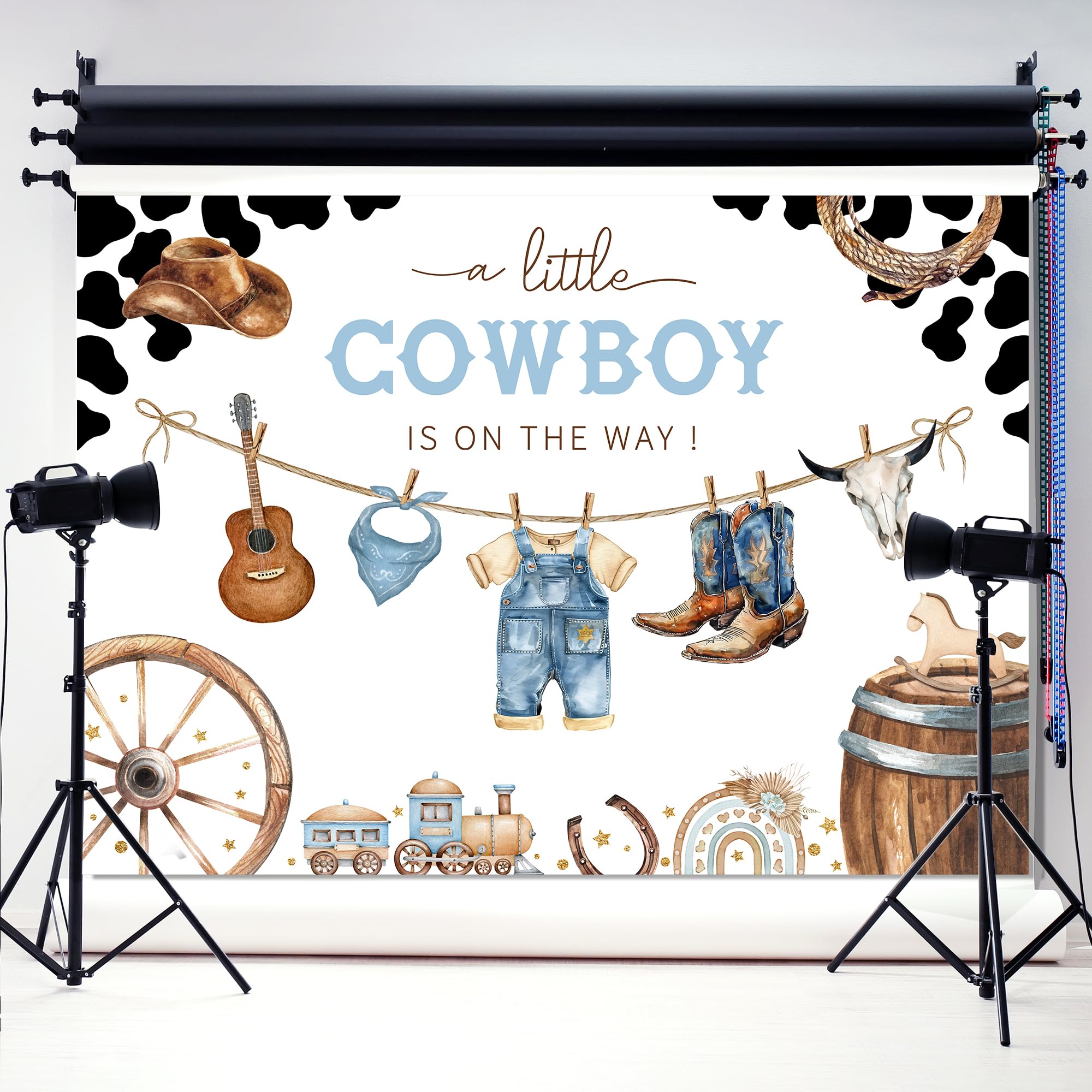 Cow Boy Baby Shower Banner Backdrop - A Little Cowboy Is On The Way - View #4