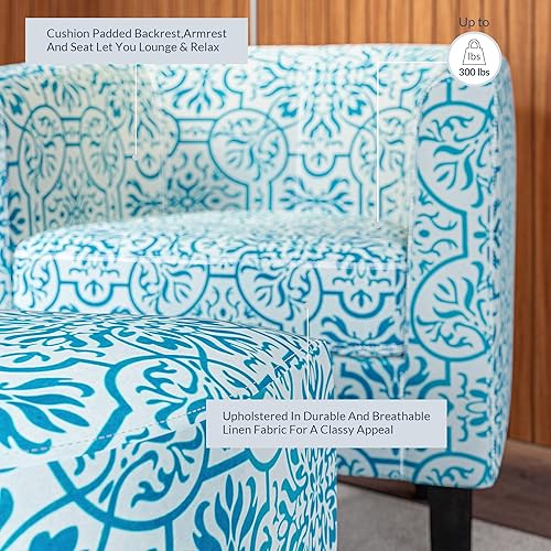 Miniatura 16 de Silla Belleze Accent Club con brazos redondos modernos y elegantes, con otomana, con espalda curvada, impresión francesa, de lino y piel sintética,