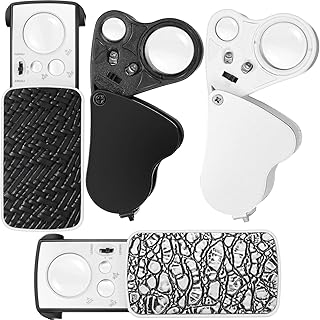 4 Pieces Jewelers' Loupe 30X 60X 90X Illuminated Jewelers Eye Loupe Magnifier Foldable Jewelry Magnifier Loop Magnifying Glass with LED Light for Jewelry Gem Stamp Watch Rock (White and Black)