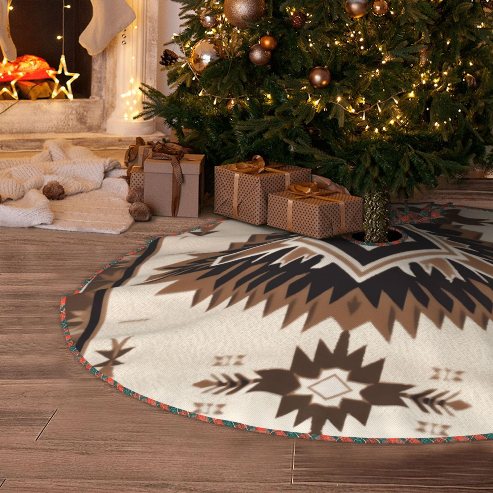 Native American Christmas Tree Skirt 36" Artificial Tree Mat Cover Merry Christmas Burlap Xmas Tree Skirt for Christmas Decoration Holiday Indoor Outdoor Winter Party Decor