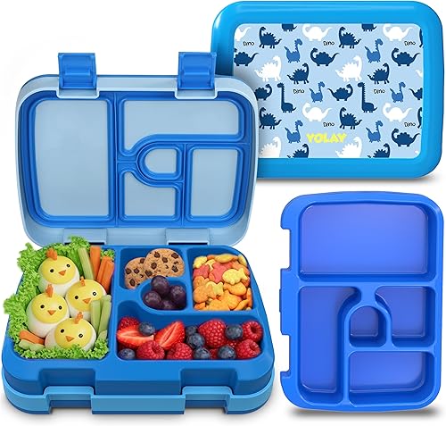 Miniatura 8 de YOLAY Caja Bento para Niños Lonchera a Prueba de Fugas, Lonchera de 5 Compartimentos para Niños de 3 a 10 Años, Duradera con Base Antideslizante,