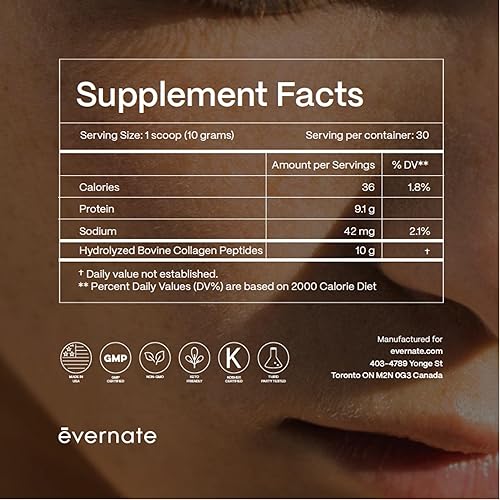 Miniatura 2 de Evernate Polvo de péptidos de colágeno  Proteína de colágeno hidrolizada sin sabor para cabello, piel, uñas, huesos y articulaciones  Colágeno para
