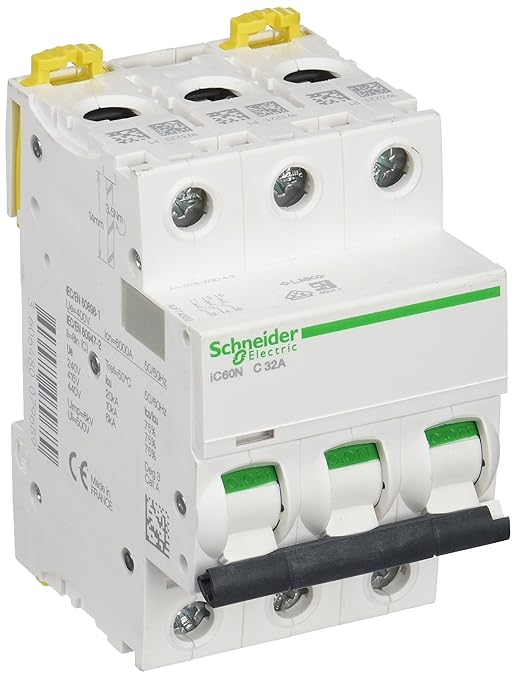 Schneider A9F74332 iC60N 3P 32A C MCB Miniature Circuit Breaker, White