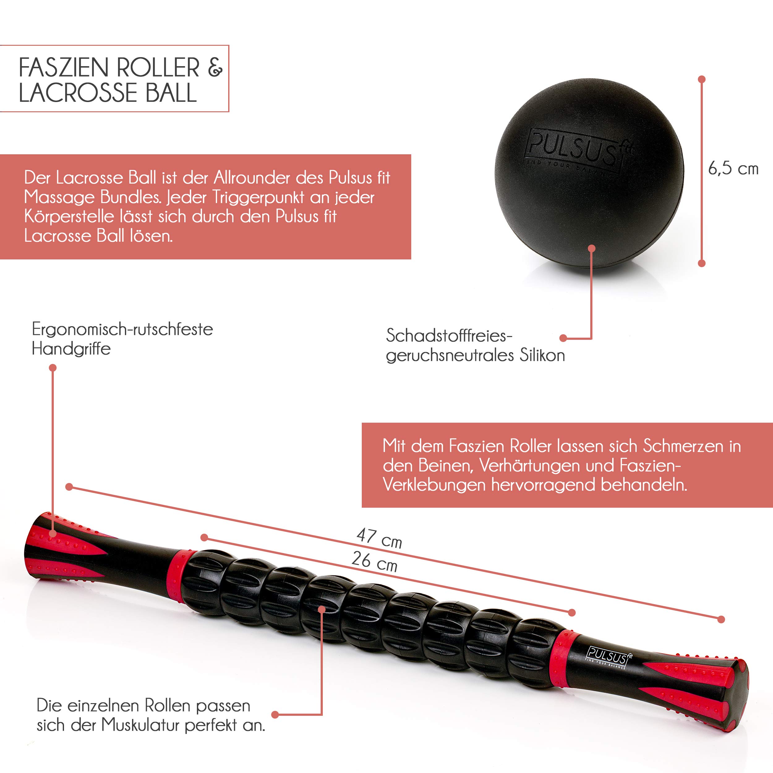 Faszien Set mit Übungsvideo App: Muskelroller, Duoball, Faszienrolle & Lacrosse Ball zum Faszien Training der Muskeln und Schmerztherapie