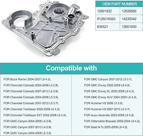Miniatura 6 de 12601932 Cubierta de sincronización con bomba de aceite 2002-2012 para Buick Rainier, para Chevy Colorado Trailblazer, para GMC Canyon Envoy, para