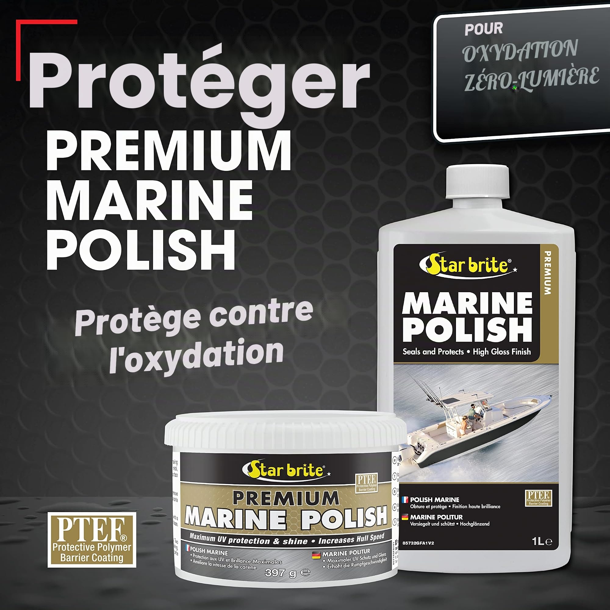 STAR BRITE Premium Marine Polish - Protection UV Maximale et Finition Haute Brillance - Inhibiteurs UV Arrêtent la Décoloration, le Farinage et l'Oxydation - Repousse l'Eau, les Taches & Autres Dépôts