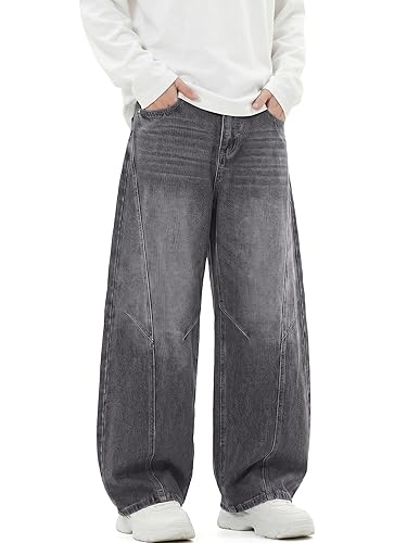 JMIERR Men's Barrel Jeans Baggy Wide Leg Y2K Twisted Seam