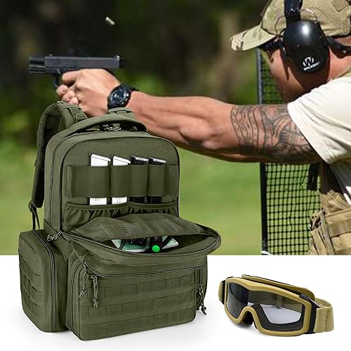 Vista 21 de DSLEAF Mochila táctica para pistola con 6 estuches para pistola, mochila con 10 ranuras para cargador para disparar y cazar Negro
