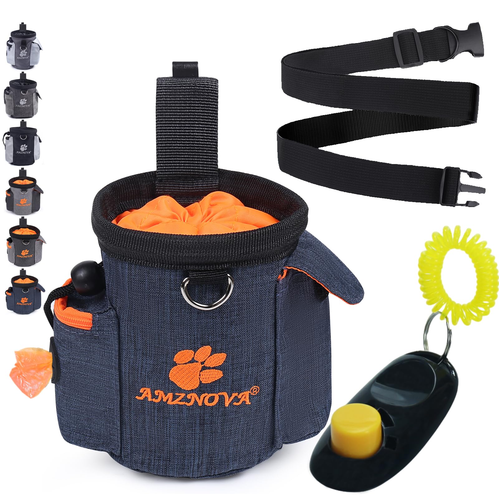 AMZNOVA Leckerli-Trainingstasche, Mehrzweck- und tragbare Leckerli-Tasche für Welpen, Verstellbarer Bund und Kotbeutelspender für Spaziergänge, Wandern, Heideblau