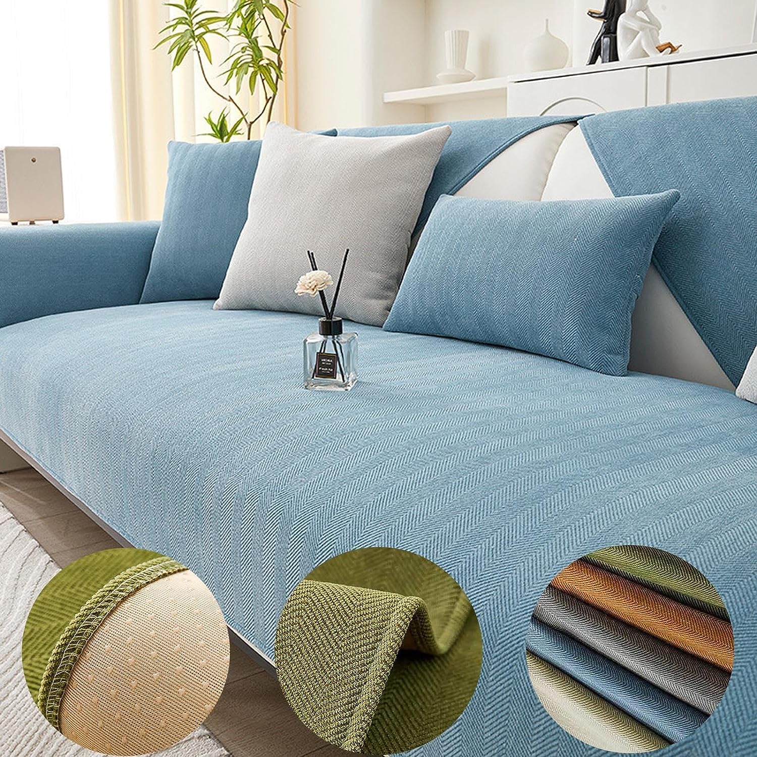Housse de canapé en chenille bleu lac 90x160 cm au style britannique