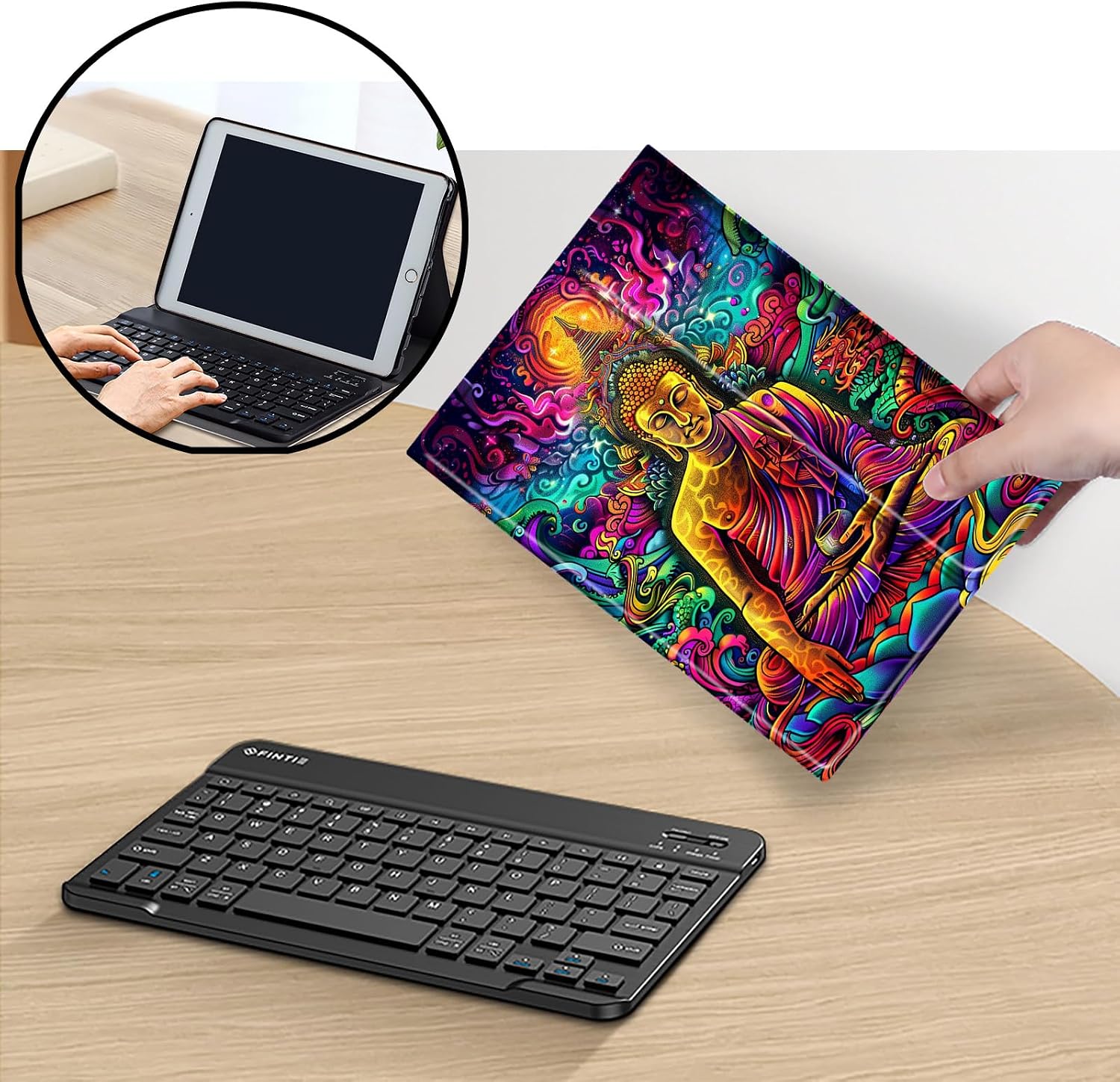 Keyboard Case for Amazon Fire Max 11 (13th Generation, 2023 Release), Detachable Wireless Bluetooth Keyboard and Auto Sleep/Wake Fire Max 11 Tablet Case with Keyboard, Buddha Lotus