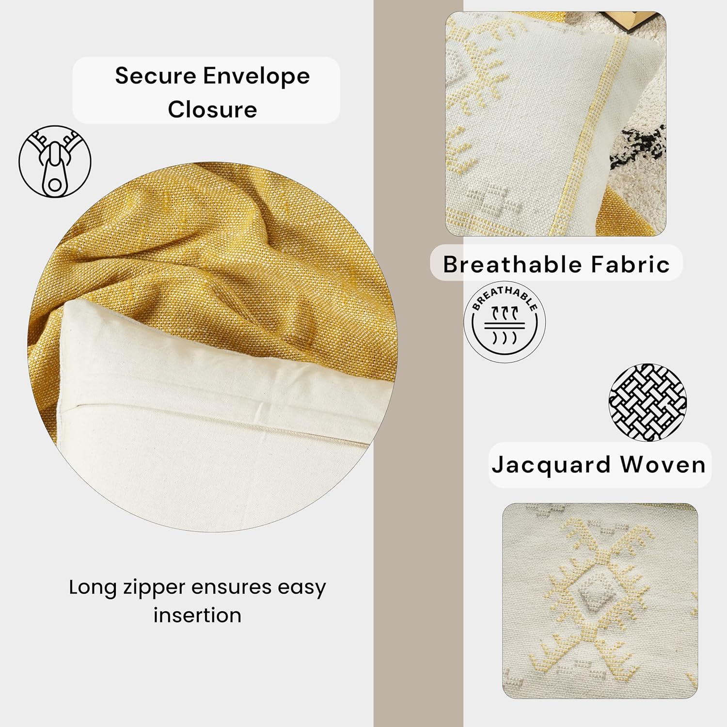 ZOMI Cushion Covers Couch Pillow Covers, Cotton-Jute Blend Decorative Pillows Covers for Living Room, Christmas and Thanksgiving with Hidden Zipper (Lazio Cream, 14"x24")