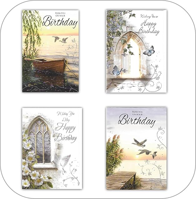 8 Various Religious Birthday Blessings Cards & Envelopes. Individually Wrapped with Envelopes.