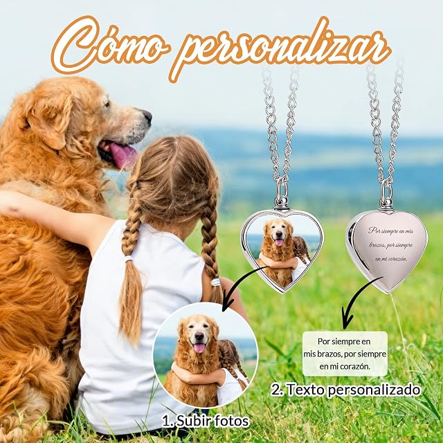 Foto 2 de 7 de WBW Collar urna de cenizas para mascotas en forma de corazón personalizado