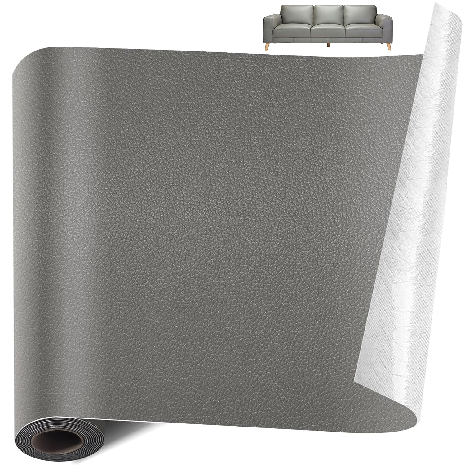 Kunstleder Selbstklebend Meterware 30 x 50cm - Leder Vinyl Reparatur Patch Set für Möbel/Sofas/Stühle/Autositze/Schränke/Handtaschen Kratzer Risse Löcher, Wasserdicht und Verschleißfest, Grau ﻿