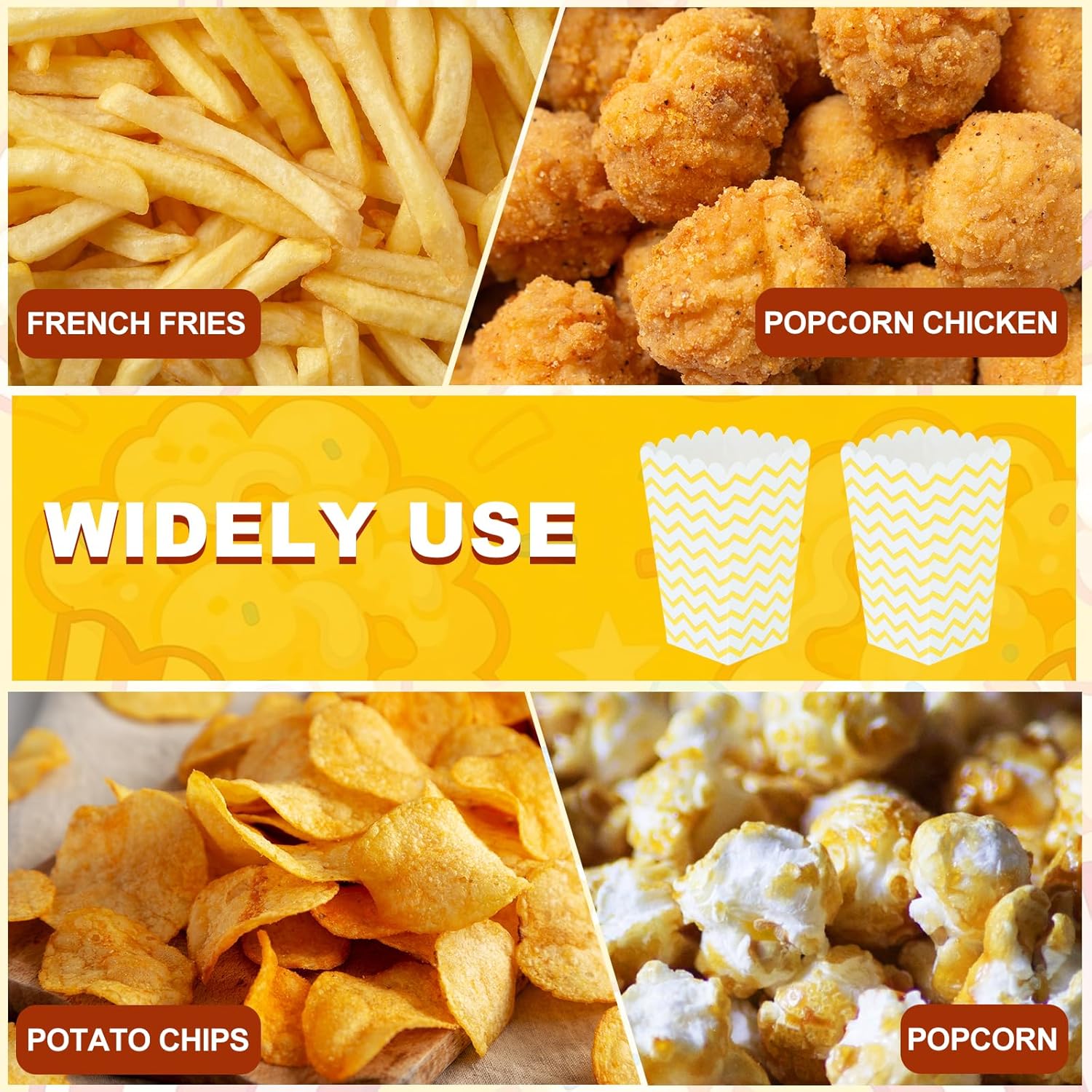 uxcell 36 Pcs Popcorn Boxes, 2.8 Inch Popcorn Containers, Movie Night Supplies Cups Holders Small Wavy Pattern for Cinema Carnival Party Families Movie Theater, Yellow