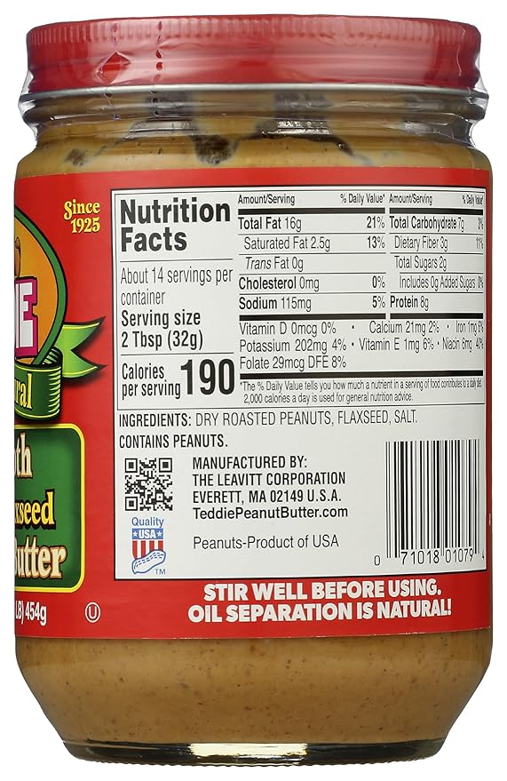 Mantequilla de Maní Natural con Linaza Teddie, 16 oz miniatura 6