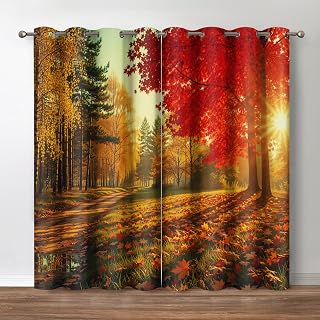 Jekeno Forest Autumn Tree Orange Blackout Curtains 42"x84" 2 Panels