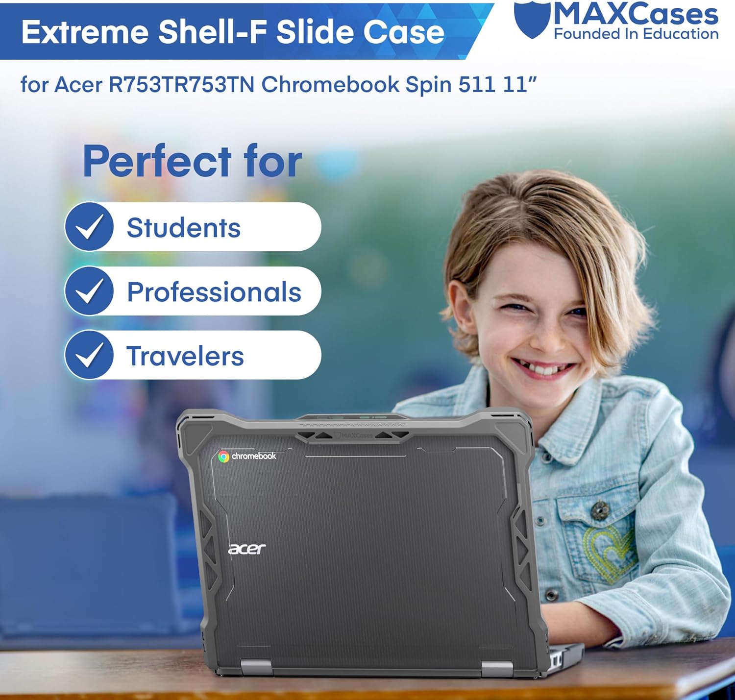 MAXCases Extreme Shell-F for Acer R756TN (Spin 511) & R753T/R753TN & R722T (Spin 311) Chromebook 11.6" (Gray/Clear)