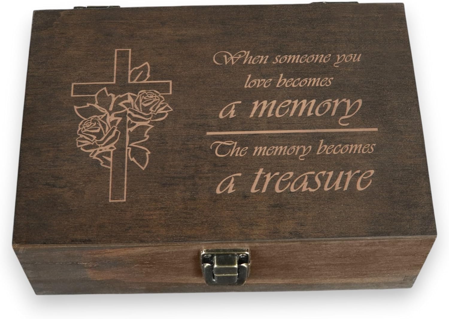 Engraved Memorial Memory Box – Wooden Keepsake Box for Loss of Loved One or Pet – Sympathy Gift – Medium Size – Dark Walnut Finish – 8.5 x 6 x 3 in