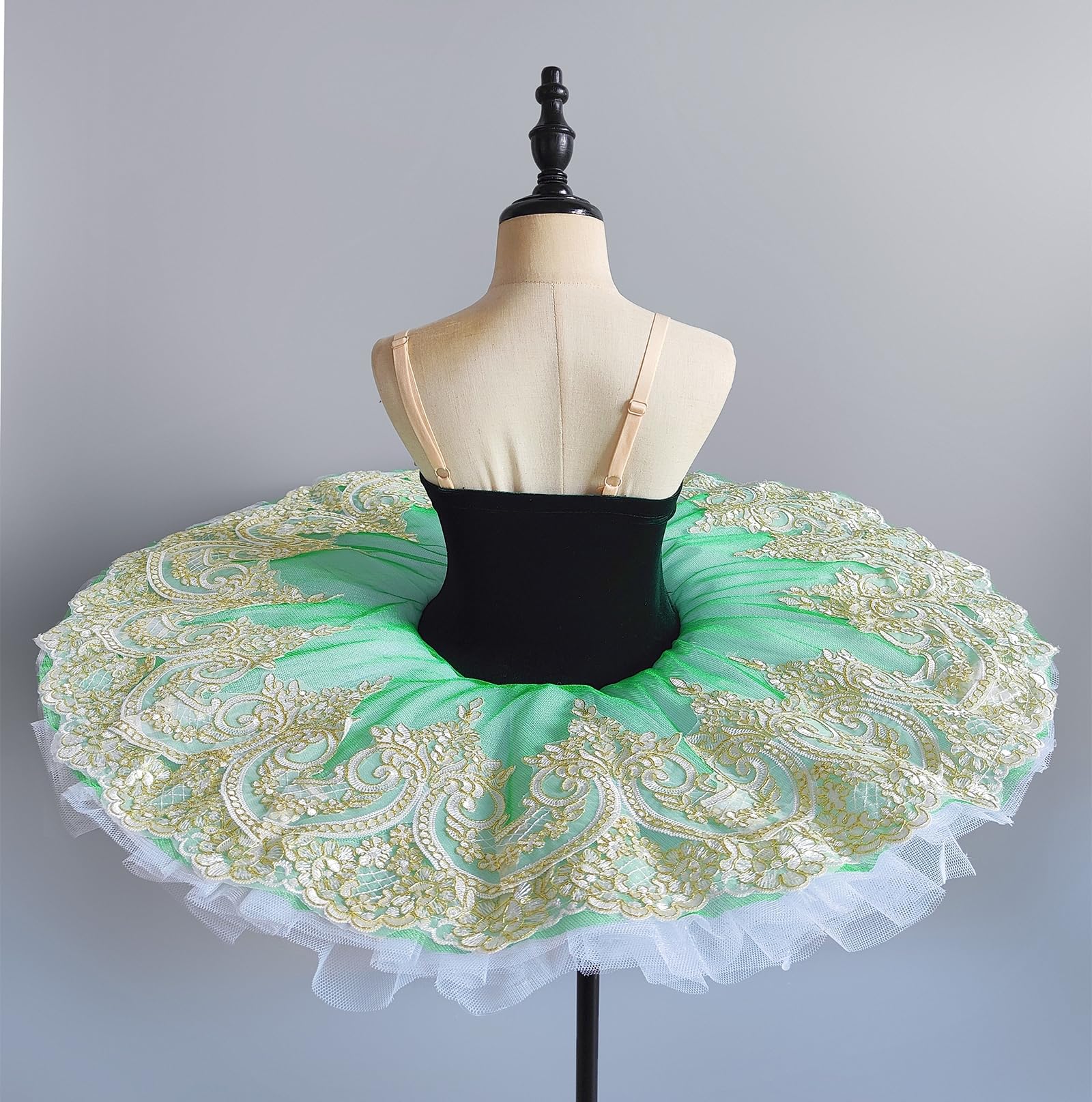 tutù Pancake Verde Velluto per Bambine Abito da Danza Classica Gonna in Tulle Ricamata Costume da Competizione
