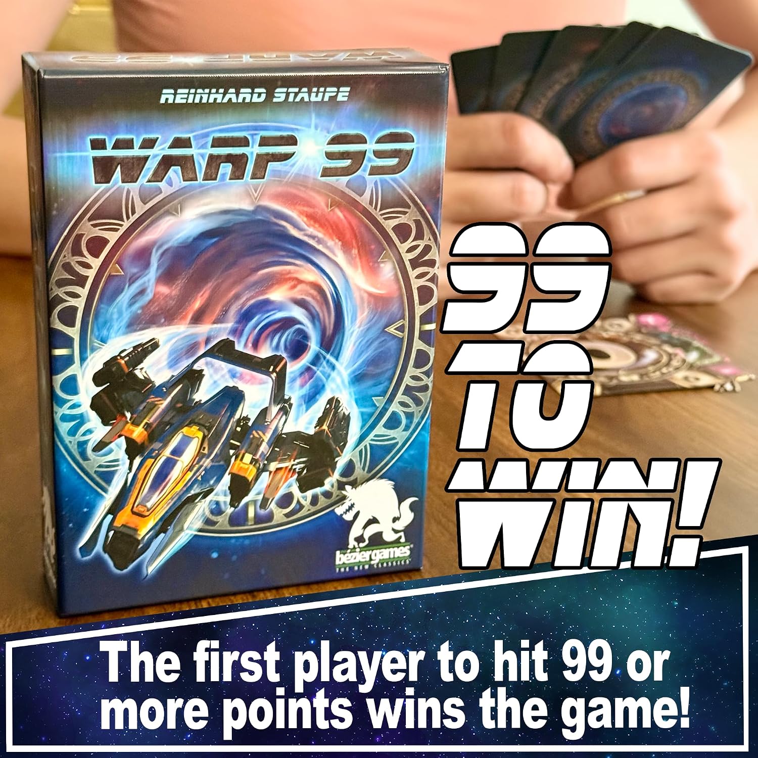 Bezier Games Warp 99, Fast-Paced Space Number Card Game, 2-4 Players image 2