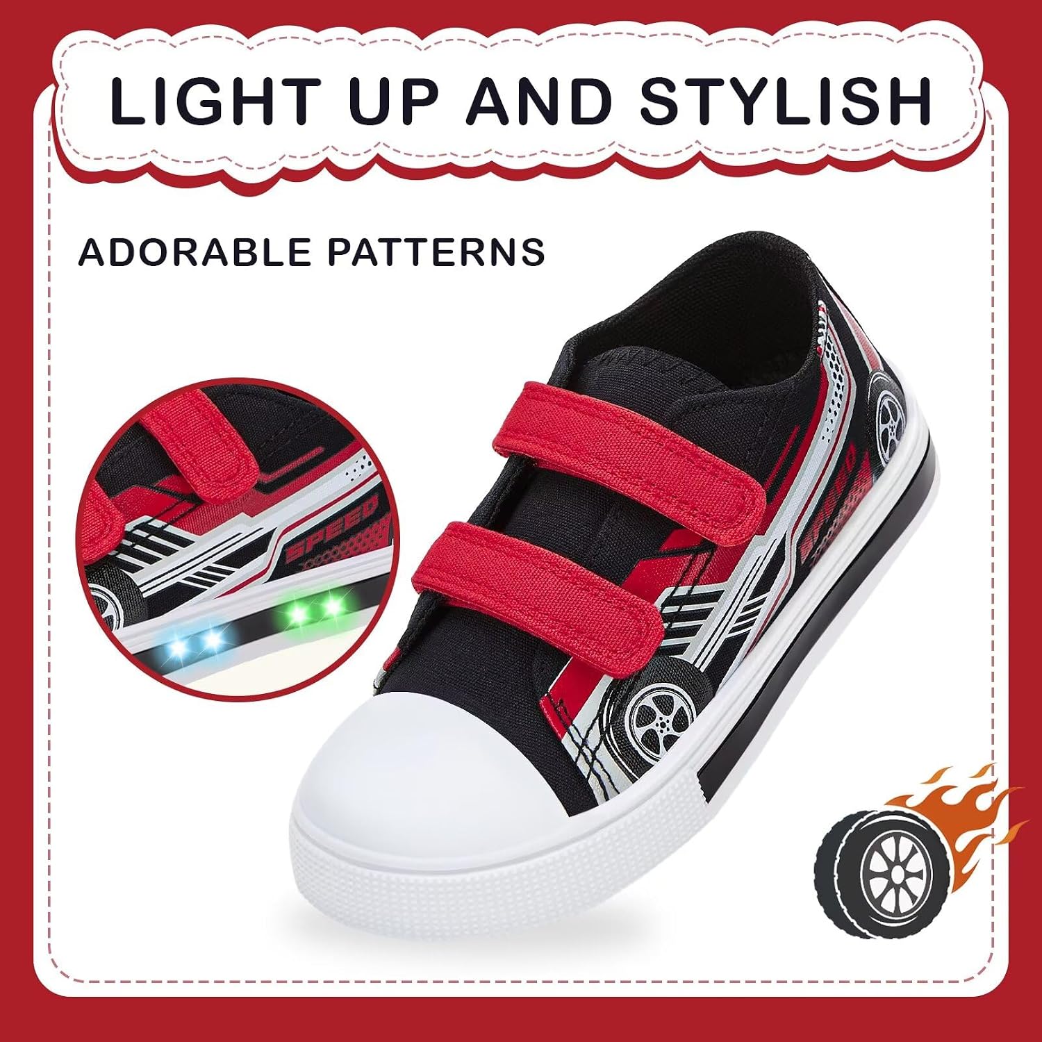 EUXTERPA Toddler Light Up Sneakers Kids Casual Canvas Shoes with Adjustable Strap for Girls Boys