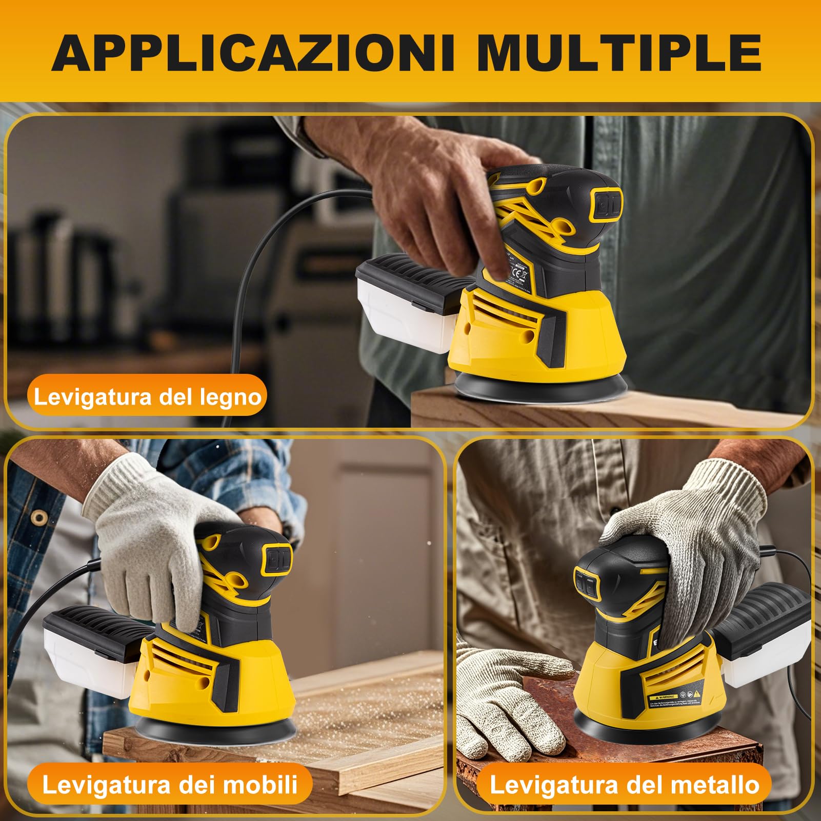 Enventor Levigatrice Orbitale 350W, Levigatrice Rotorbitale con 6 Velocità Variabile, 6000-13000RPM, 125MM, 20PCS (80, 120, 180, 240 Grane), Levigatrice per Legno, Metallo