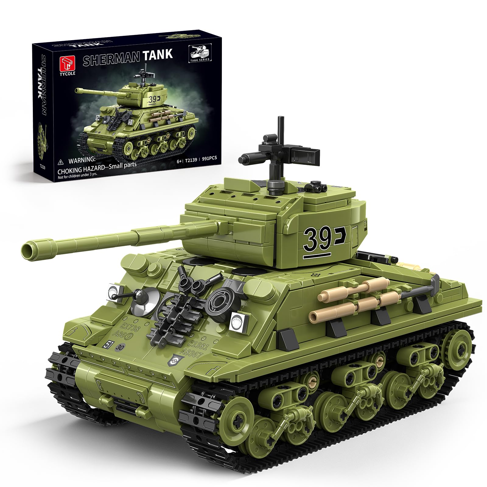 TYCOLE Jeu de Construction de Char Sherman (991 pièces), Maquette Militaire de la Seconde Guerre Mondiale à Collectionner, à Construire et à Exposer, Cadeau pour Adultes, Adolescents et Garçons