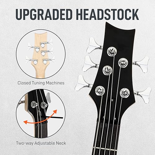 Miniatura 4 de Ktaxon Bajo eléctrico de 5 cuerdas, tamaño completo, estándar para diestros y diestros diapasón, kit de bajo con bolsa de concierto, correa, llave
