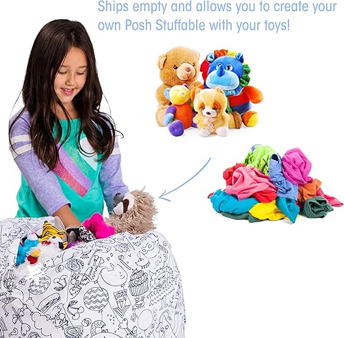 Miniatura 55 de Posh Funda de Silla Puf Rellenable para Almacenamiento de Animales de Peluche para Niños - Organizador de Juguetes Infantiles, Grande-38 - Lona