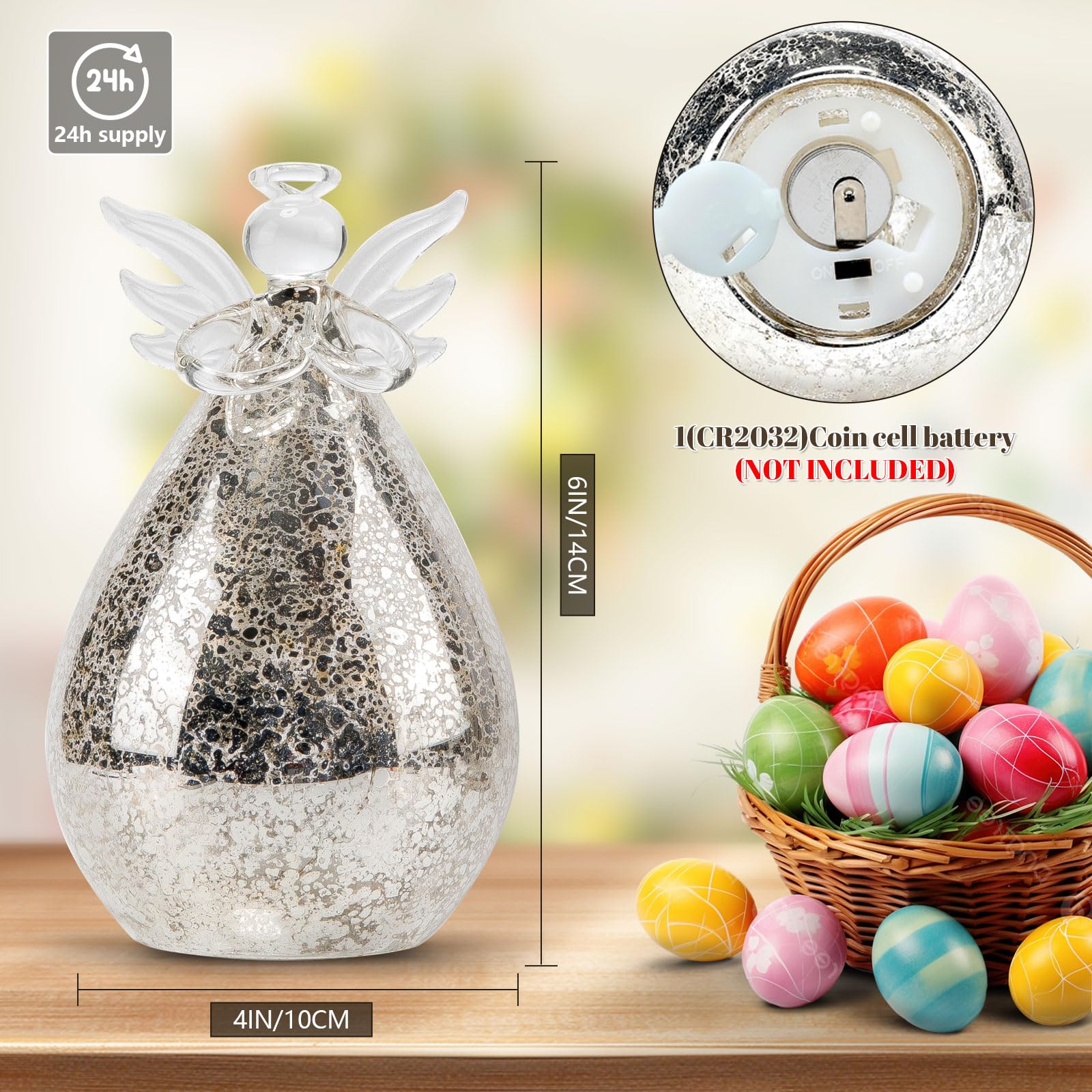 XINIYUGGR Easter Egg Night Light - Glass Easter Decorations for Home with Warm Glow, Cordless Design, and Festive Decor for Easter Celebrations, Christian Gifts, Home Decor