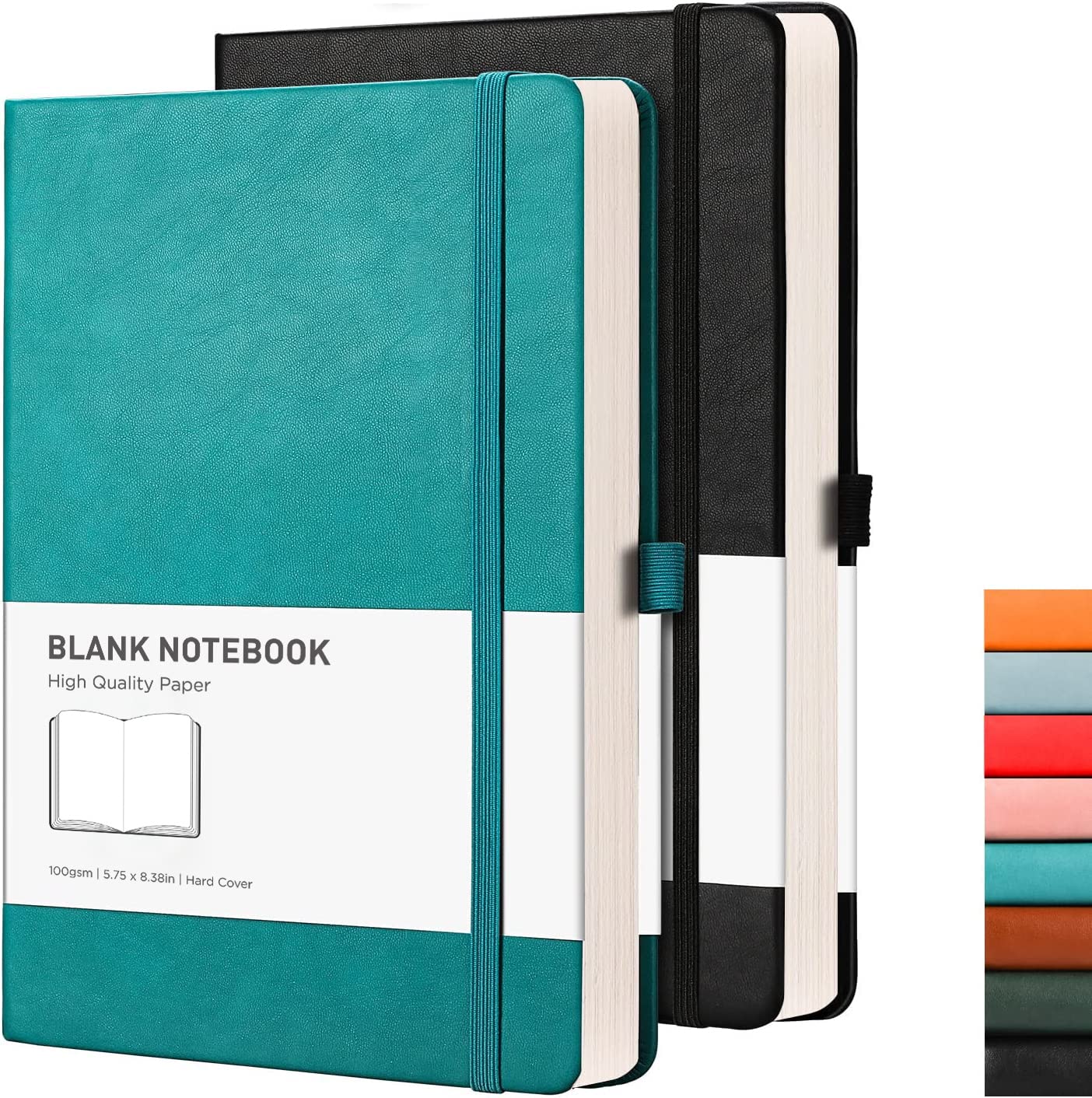 RETTACY Blank Notebook A5 Plain Notebook 2 Pack, 384 Pages Unlined Notebook with 100gsm Blank Paper, Pen Holder, Inner Pocket