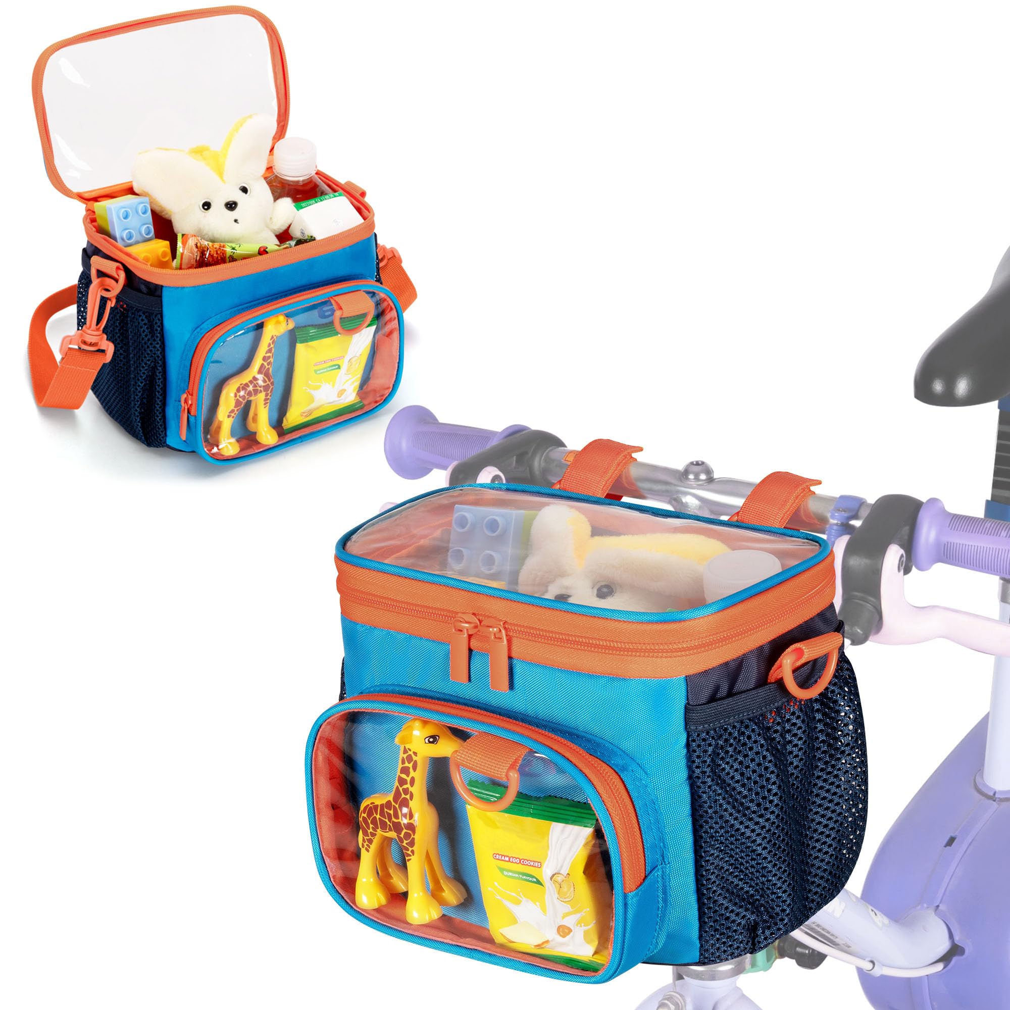 GRAOSO Bike Basket Front Kids, Bicycle Basket, Cute Bike Accessories Fit Most of Handlebar, Tricycle, Scooter Bag for Girls and Boys with Shoulder Strap, Patented Design, Blue