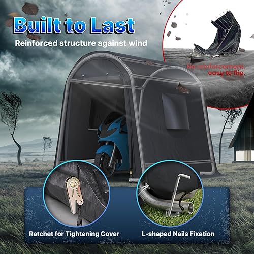 Miniatura 4 de ADVANCE OUTDOOR Cobertizo de Almacenamiento Refugio de 6 x 8 pies Techo de Pico Redondo de Acero Metálico Garaje Cochera Portátil para Motocicleta,