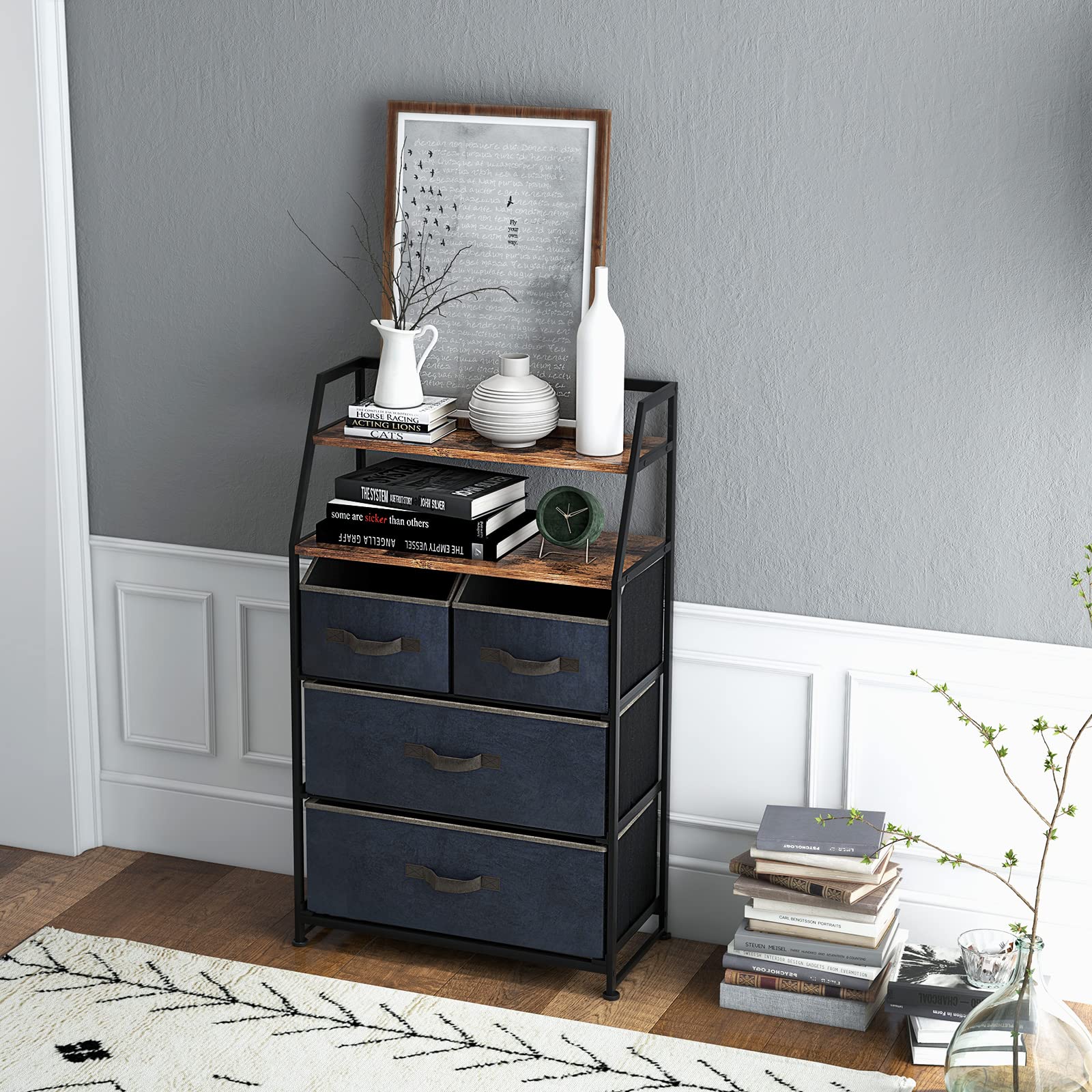 4 Drawer Fabric Dresser With Wood Top Metal Frame Organizer Giantex 4 ...