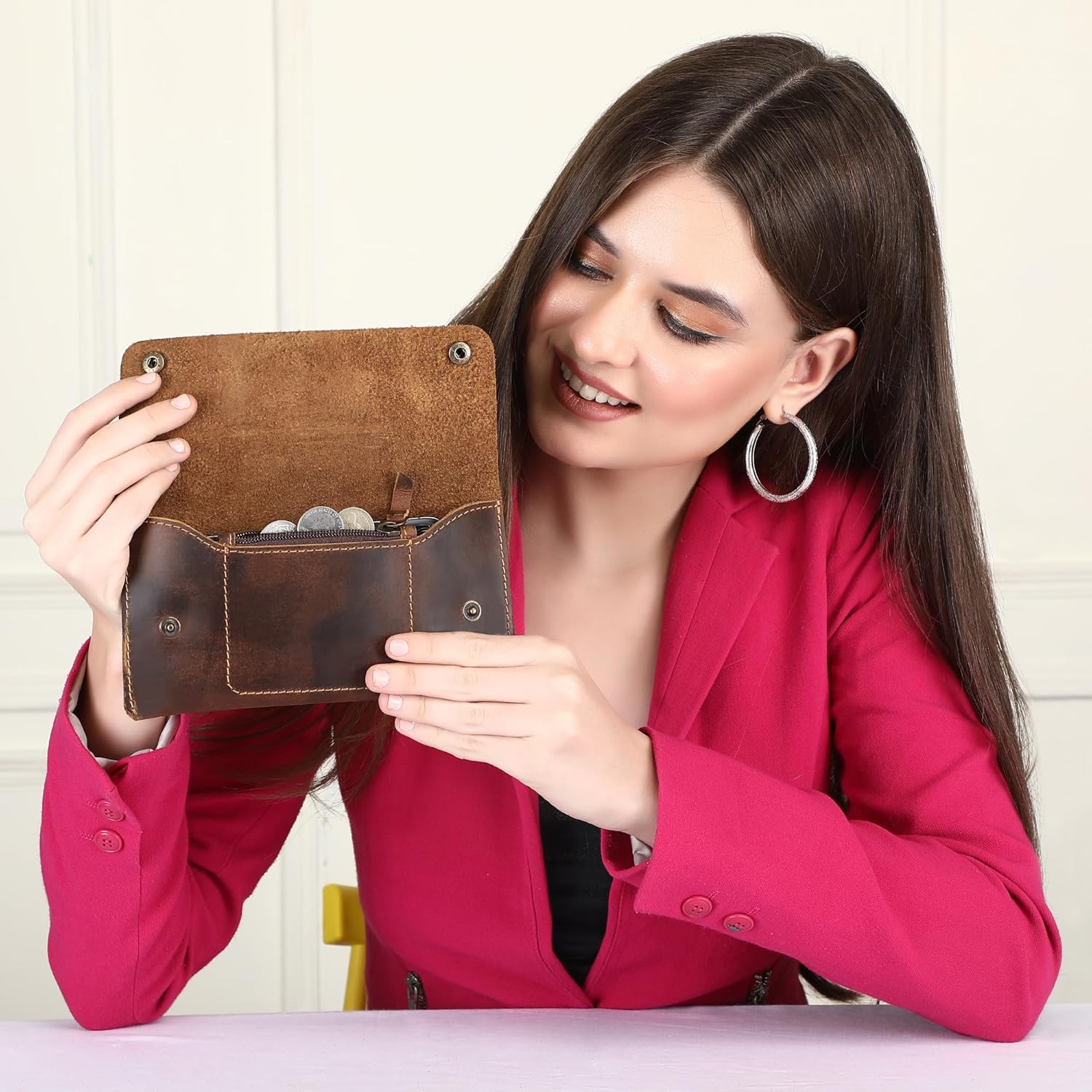 Leather Money Bag Currency Organiser Pouch, Dollar Bills Holder, Bills Organizer with Mobile Pocket, Money Envelope For Men and Women (Brown) - Image 9